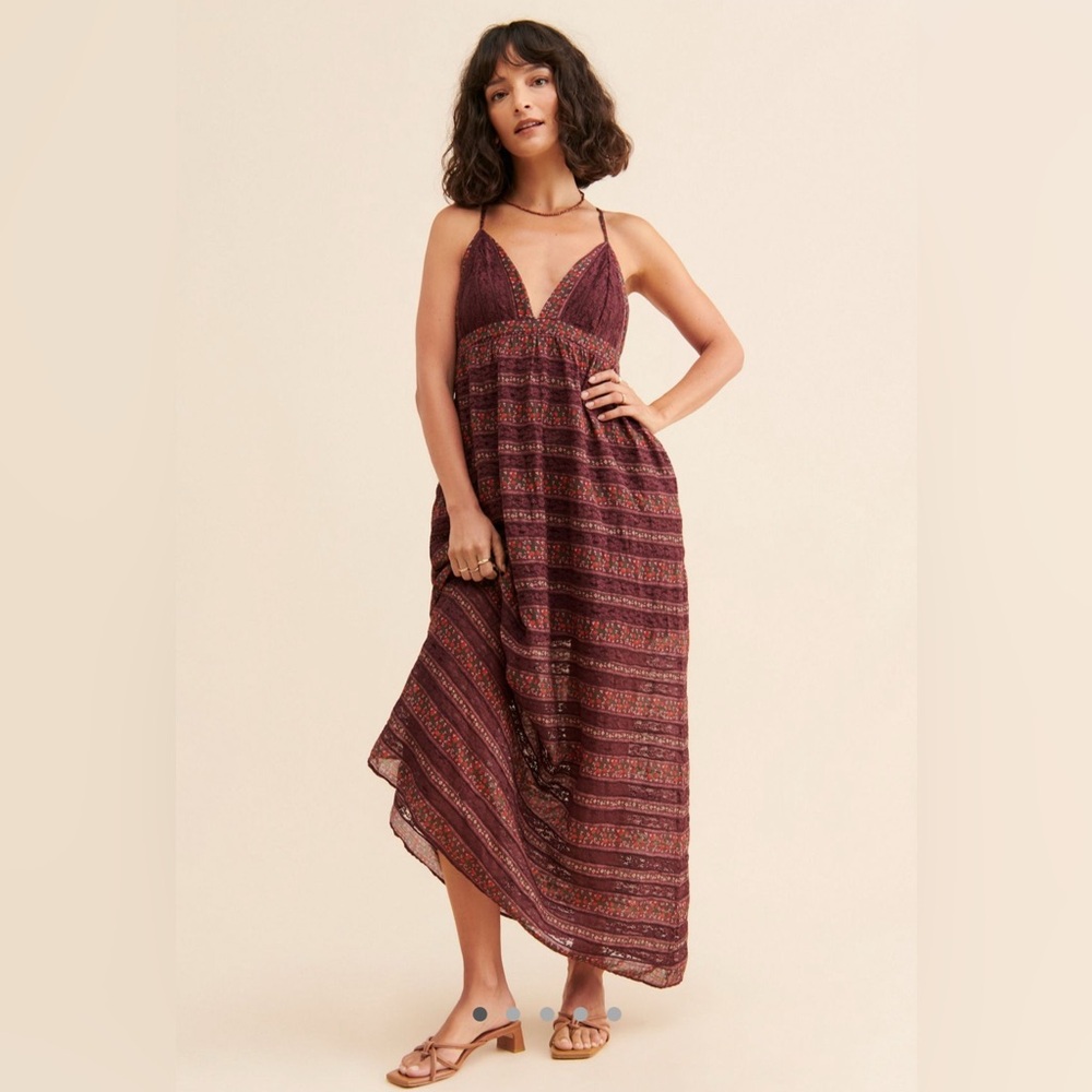 Free People Burgundy Floral Maxi Dress